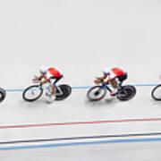 High Angle View Of Competitors In Bicycle Race Art Print