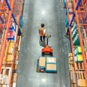 High Angle View Of Male Warehouse Worker. Art Print