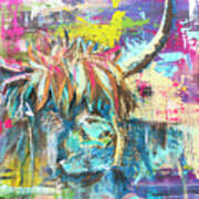 Highland Cow Bull Pink Blue Abstract Rustic Farmhouse Art Print