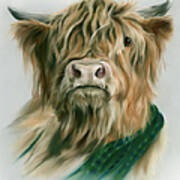 Highland Cow With Plaid Art Print