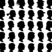 Highly Detailed Head Profile Silhouettes Art Print
