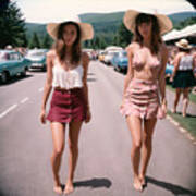 Hippies Walking On The Road Art Print