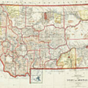 Historical Map State Of Montana 1897 Art Print