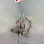 Holiday Heron Art Print