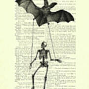 Human Skeleton With Giant Bat Art Art Print