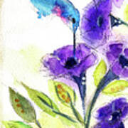 Hummingbird In The Purple Flowers Art Print