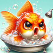 I Don't Wanna Bath - Grumpy Goldfish Art Print