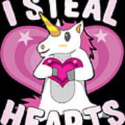 I Steal Hearts Unicorn Valentines Day Art Print