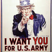 I Want You For The Us Army  - World War I Recruiting Poster Art Print