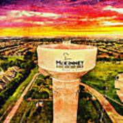 Iconic Water Tower In Western Mckinney, Texas, At Sunset Art Print