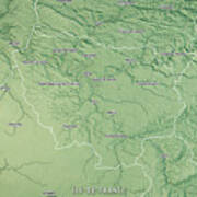 Ile De France 3d Render Topographic Map Color Border Cities Art Print