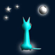 Cat In The Moonlight Zip Design Art Print