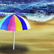 Invitation To Relax Umbrella On The Sea Shore Beach Art Print