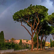 Italian Vacations - Rome Historic Center - Pine Trees And Rainbow 1 Art Print