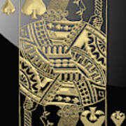 Jack Of Spades In Gold Over Black Art Print