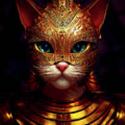 Jade The Cat Warrior In Gold Armor Art Print