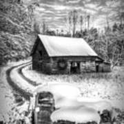 Just Before Christmas Snowfall In Black And White Art Print