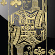 King Of Clubs In Gold On Black Art Print