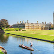 Kings College Cambridge, Punting On The River, Cambridge, England Art Print