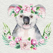 Koala With Flowers Art Print