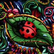 Ladybug On Abstract Garden, Colorful Ladybug Art Print