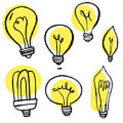 Light Bulbs Hand Drawn Collection Art Print