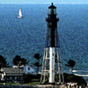 Lighthouse And Catamaran At Hillsboro Beach Florida Art Print