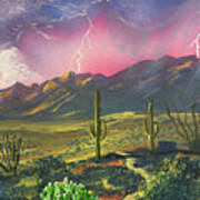 Lighting Strikes The Catalina Mountains, Tucson Art Print