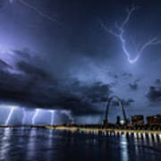 Lightning At The Riverfront Art Print