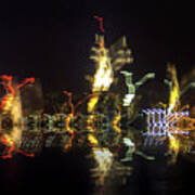 Lights Reflection Of Nyc Skyline Art Print