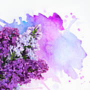 Lilac Flowers On Watercolor Art Print