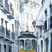 Lisbon 28 Yellow Tram In Alfama Art Print
