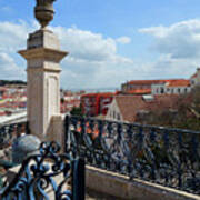 Lisbon Principe Real District Historical Downtown View On Tagus River And Roofs Art Print
