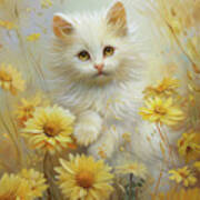 Little Kitten In The Daisies Art Print