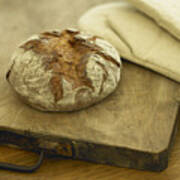 Loaf Of Bread On Butchers Block Art Print