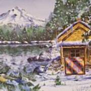 Log Cabin Mountain Quilt Art Print
