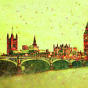London Thames River View Watercolor Painting Art Print