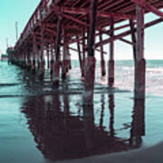 Long Shadows In Mint Green And Pink - Californian Cool Under The Newport Beach Pier Art Print