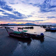 Longtail Boat At Bang Ben Beach In Sunrise Time Art Print