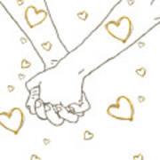 Love Couple Holding Hands Wall Print, Hand Drawn Love Heart Line Art, Minimalist Couples Promise Art Art Print