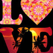 Love Floral Pattern Sunset Graphic Art Print