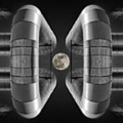 Lunaroyal - Mirrored Uniroyal Building Industrial Ductting With Full Moon - Square Crop Art Print