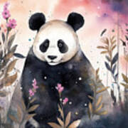 Magical Watercolor Panda Scene Design Art Print