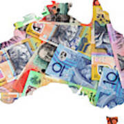 Map Of Australia With Australian Money Art Print