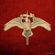 Marine Special Operator Insignia - Usmc Raider Dagger Badge Over Red Velvet Art Print