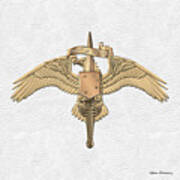 Marine Special Operator Insignia - Usmc Raider Dagger Badge Over White Leather Art Print