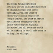 Matilda - Roald Dahl Quote - Literature - Typewriter Print - Vintage Art Print