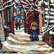 Mcgill University Winter Walk Snowy Staircase Steps Best Montreal Streetscene Painting C Spandau Art Art Print