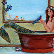 Mermaid In Bathtub Spring Mermaid Painting By Linda Queally Art Print