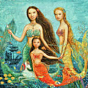 Mermaid Sisters Art Print